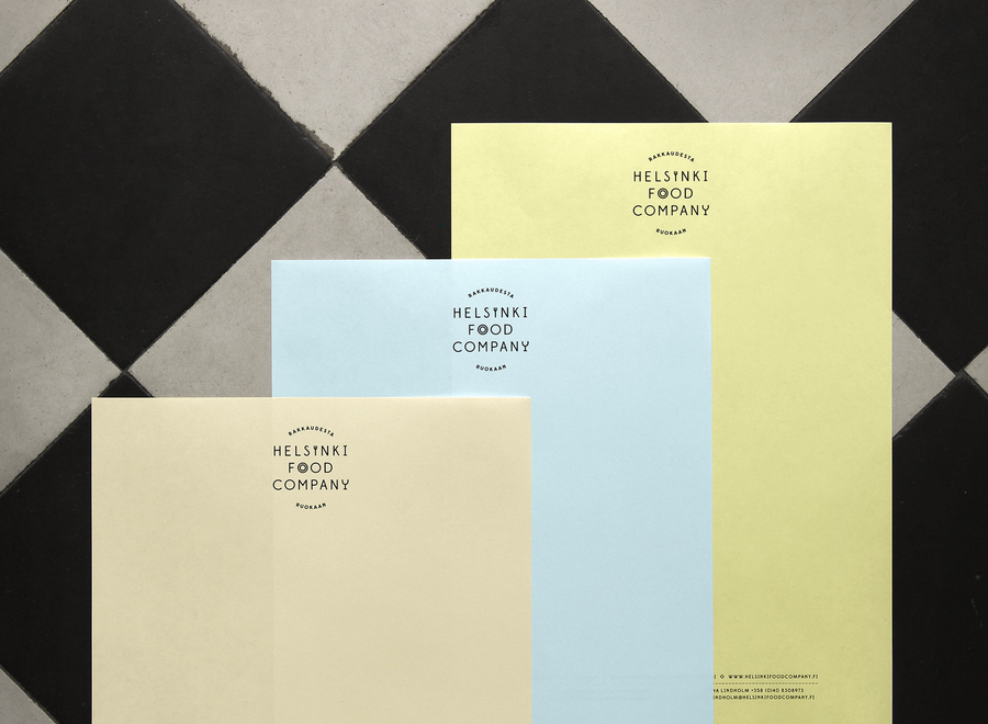 Logo and pastel letterhead for Helsinki Food Company designed by Werklig