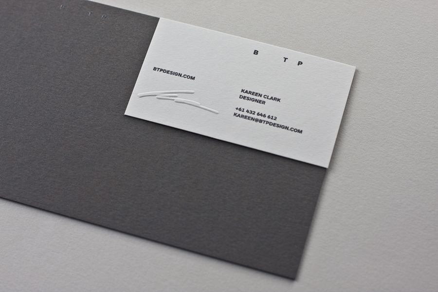 Business card with embossed signature detail designed by BTP