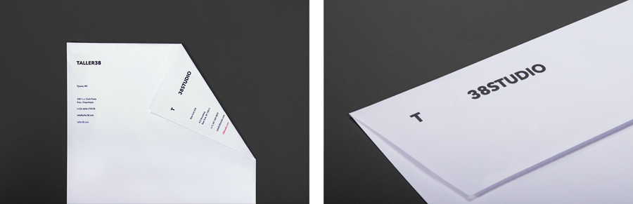 Logo and stationery for property developer T38 and and architecture workshop Taller 38 designed by Savvy