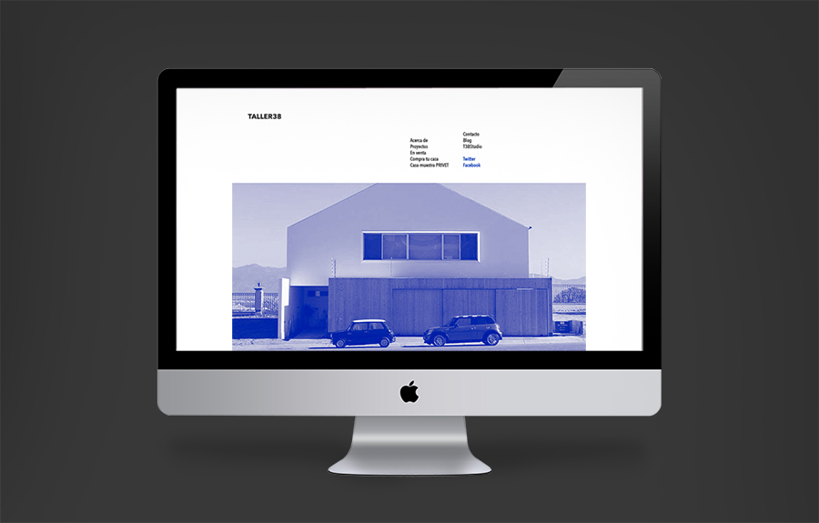 Logo and website with blue tinted photos for property developer T38 and and architecture workshop Taller 38 designed by Savvy