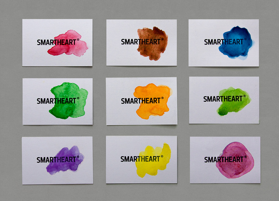 Logo and bright watercolour business cards for design agency Smartheart 