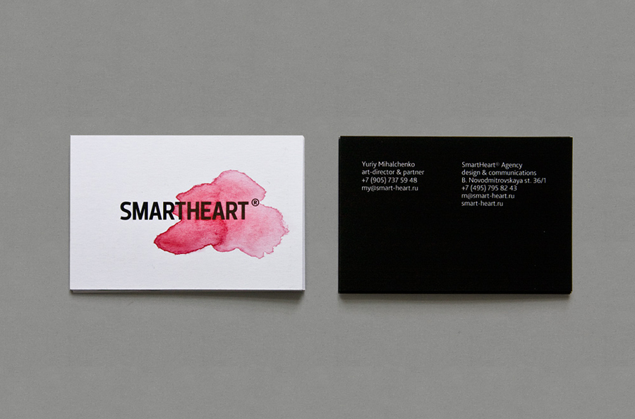 Logo and bright watercolour business cards for design agency Smartheart 