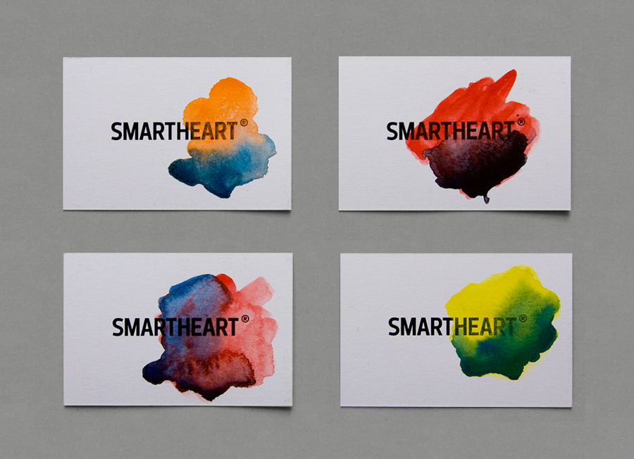 Logo and bright hand painted watercolour business cards for design agency Smartheart 