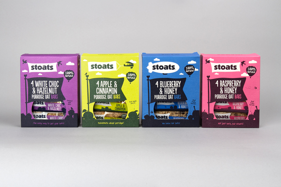 Packaging for Stoats porridge bars designed by Robot Food