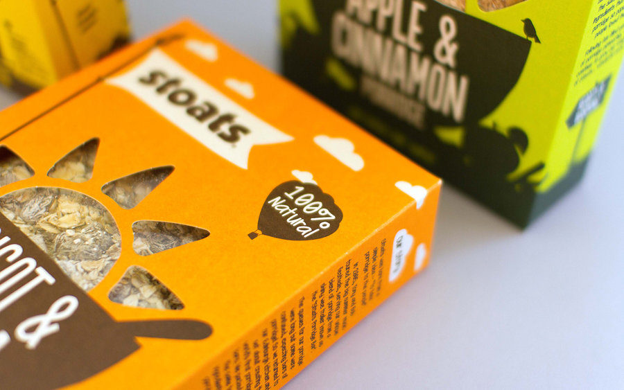 Packaging for Stoats porridge range designed by Robot Food
