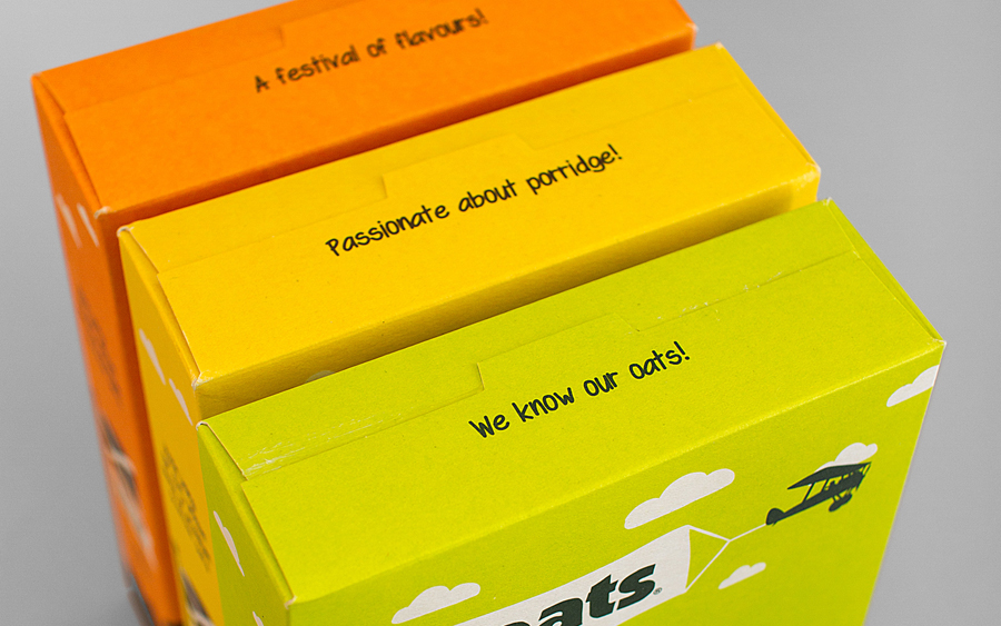 Packaging for Stoats porridge range designed by Robot Food