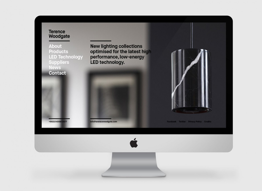 Website for lighting design and manufacturer Terence Woodgate designed by Charlie Smith Design