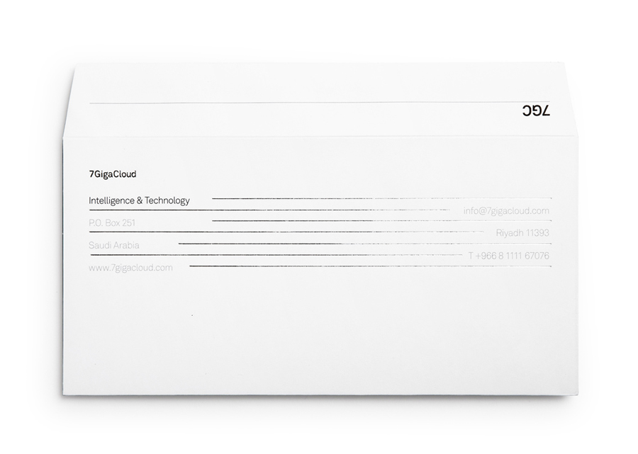Logo and envelope with silver foil detail designed by Face for Saudi Arabian IT consultancy 7GigaCloud