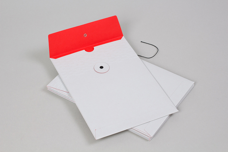 Envelope with bright red spot colour interior and white ink detail for print production company Generation Press designed by Build