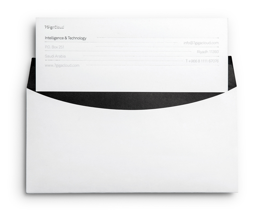 Logo and envelope with silver foil detail designed by Face for Saudi Arabian IT consultancy 7GigaCloud