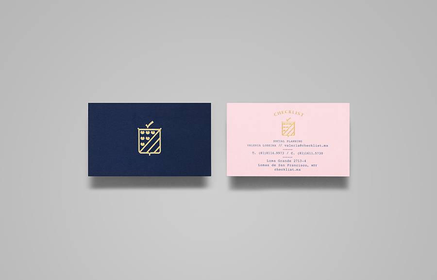 Logo and business cards with gold foil detail designed by Anagrama for event panner Checklist