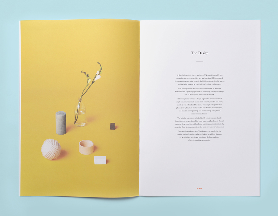 Brochure designed by Naughtyfish for 41 Birmingham, a boutique apartment development situated in Sydney's Alexandria district. 