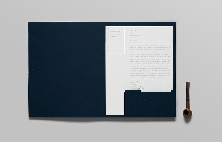 Folder with silver foil detail for British multinational venture capital firm Tourean designed by Anagrama 