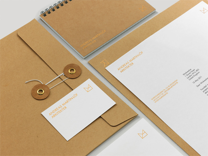 Logo and stationery with gold foil detail across an unbleached substrate designed by Wink for architectural, product and furniture design firm Andreas Martin-Löf