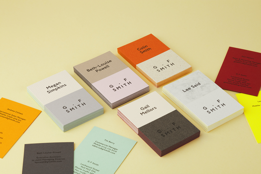 Mixed paper business cards designed by Made Thought for British paper merchant G . F Smith