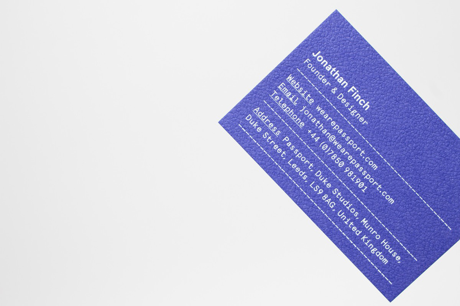 Royal Blue Colorplan business card for Leeds based design studio Passport