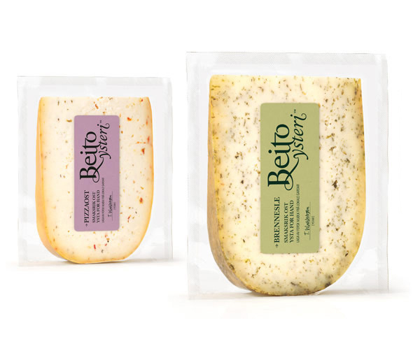 Packaging and logotype created by Strømme Throndsen Design for Norwegian cheese brand Beito Ysteri