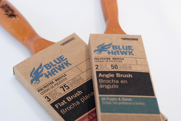 Packaging designed by United for Lowe's new Blue Hawk paint brush line. 