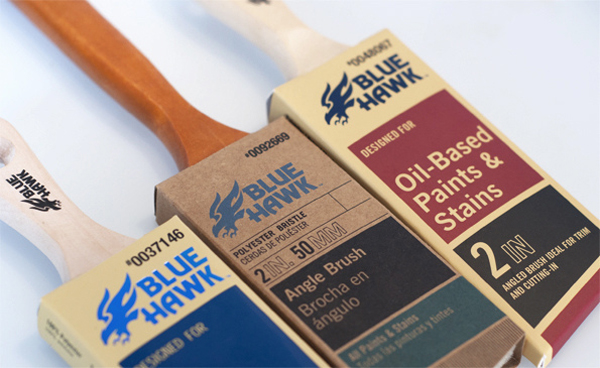 Packaging designed by United for Lowe's new Blue Hawk paint brush line. 