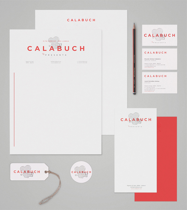 Logo, letterhead, business card and label for Spanish artist management service Calabuch developed by Tres Tipos Graficos
