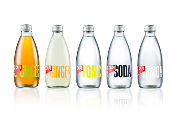 Packaging and branding created by CIP for premium carbonated fruit juice, mixer and mineral water brand CAPI.