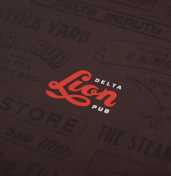 Logo and typographic detail designed by St Bernadine for local drinking and dining spot Delta Lion Pub