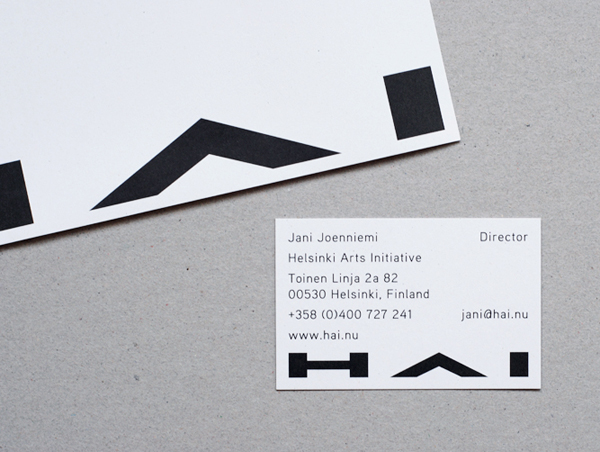 Logo, business card and headed paper designed by Werklig for Helsinki Arts Initiative