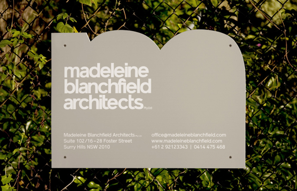 Logo and signage for Madeleine Blanchfield Architects designed by A Friend Of Mine