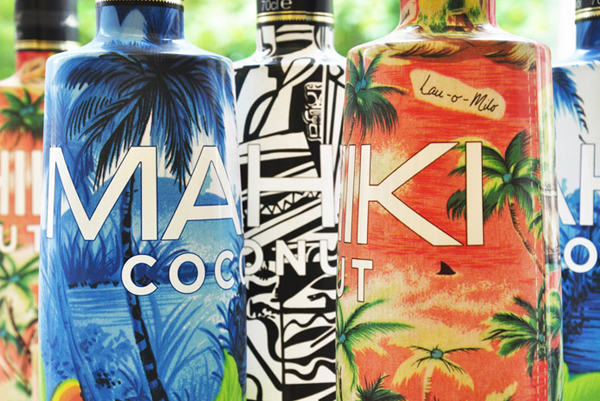 Packaging design with illustrative detail created by Design Bridge for night club Mahiki's premium coconut liqueur