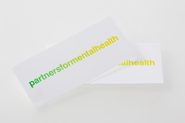 Logo and print with fluorescent yellow and green print treatment created by Blok for Canadian charity Partners For Mental Health