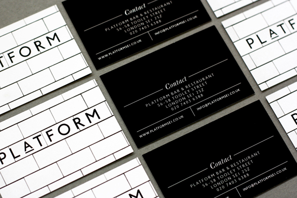 Logo and business card for London bar and restaurant Platform designed by Substrak