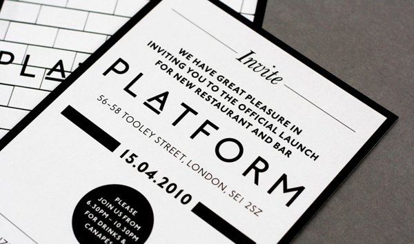 Logo and print for London bar and restaurant Platform designed by Substrak