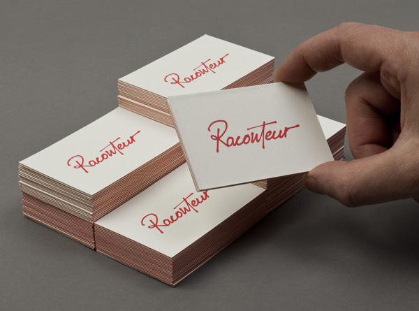 Script logotype and business cards created by Christian Bielke for web production and advertising company Raconteur