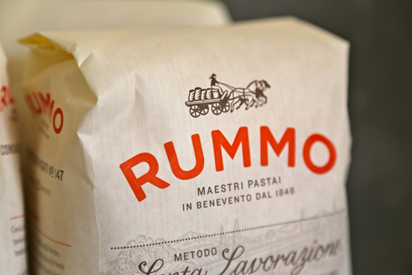 Packaging with fine fine illustrative detail designed by Irving & Co. for Italian pasta manufacturer Rummo