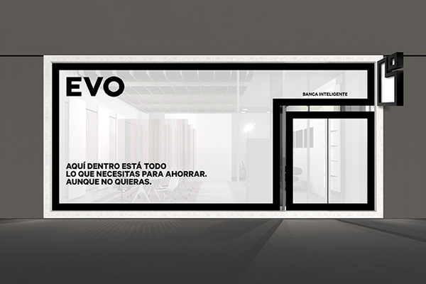 Logo and window decals for Spanish bank Evo designed by Saffron