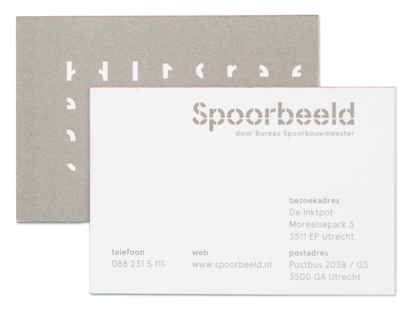 Logo and red edge painted business card for Dutch Railway's design infrastructure guide Spoorbeld created by Lava