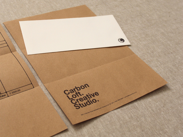 Logo and stationery with unbleached paper detail designed by and for independent graphic design studio Carbon Loft