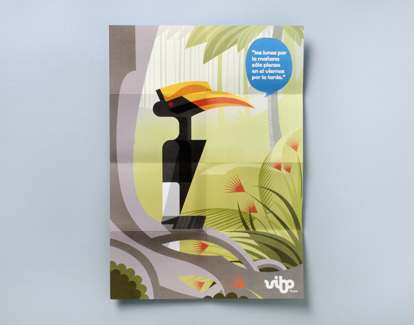 Logo and illustrative print designed by Saffron for Spanish high street travel agent Vibo