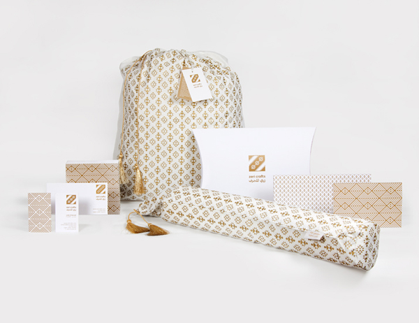 Logo, stationery and packaging with gold metallic spot colour detail designed by Rocío Martinavarro for textile producer Zeri Crafts