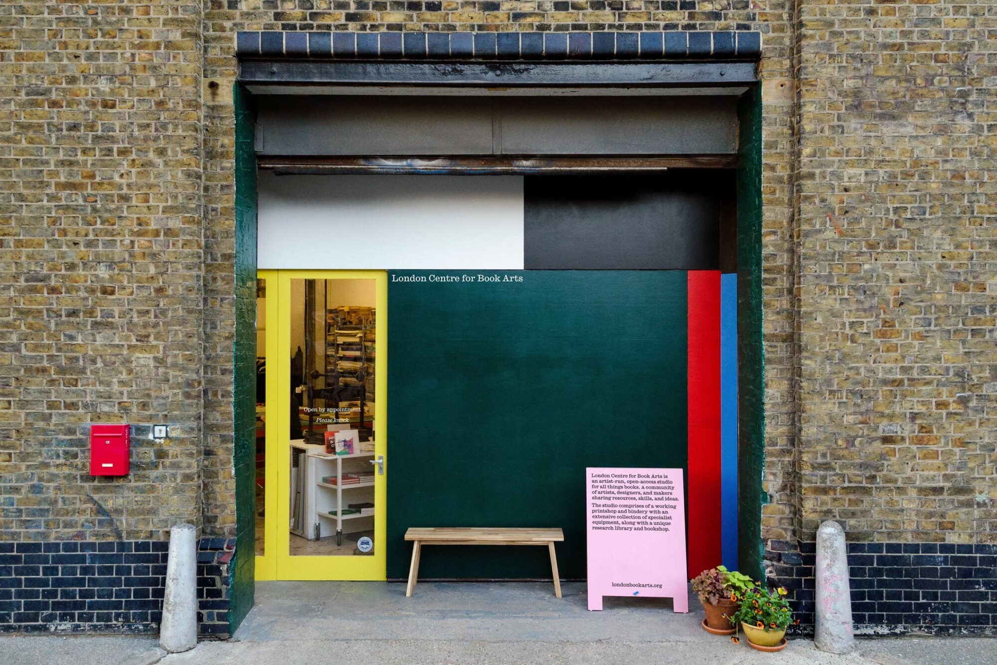 New logotype and colourful material led identity design for the London Centre for Book Arts designed by Studio Bergini