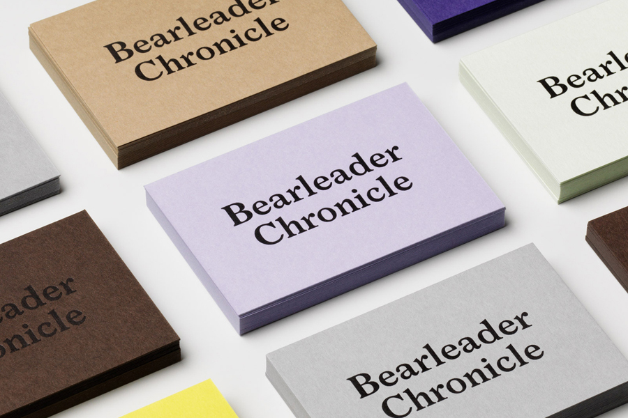 Brightly coloured business cards for publisher Bearleader Chronicle by The Studio, Sweden