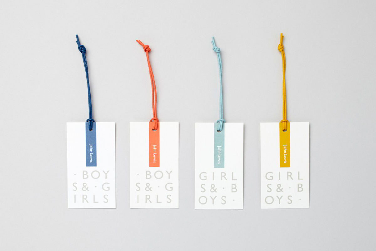 Brand identity and tags for John Lewis Childrenswear Department by Charlie Smith Design, London, UK