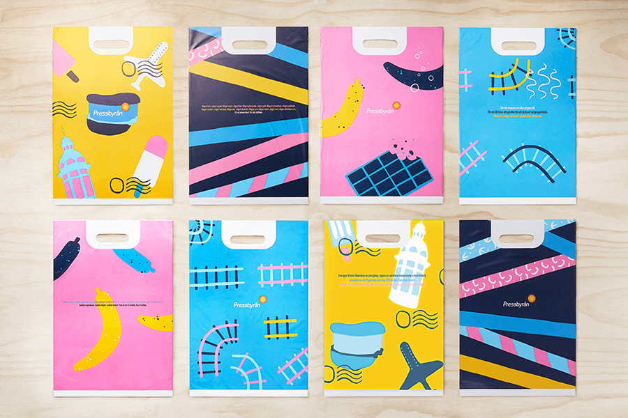 Packaging, bags and illustration by Bold for Swedish convenience store Pressbyrån