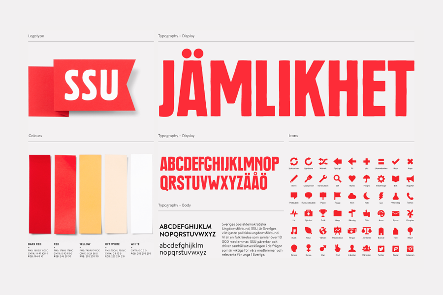 Visual identity guidelines designed by Snask for the Swedish Social Democratic Youth League