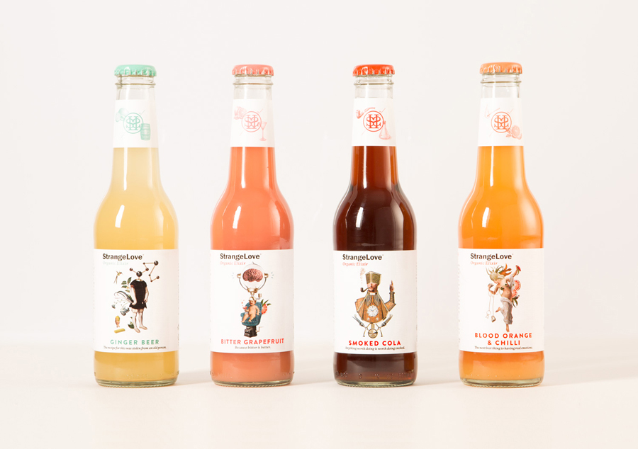 Packaging featuring illustration by Randy Mora and designed by Marx Design for Australian soft drink brand StrangeLove