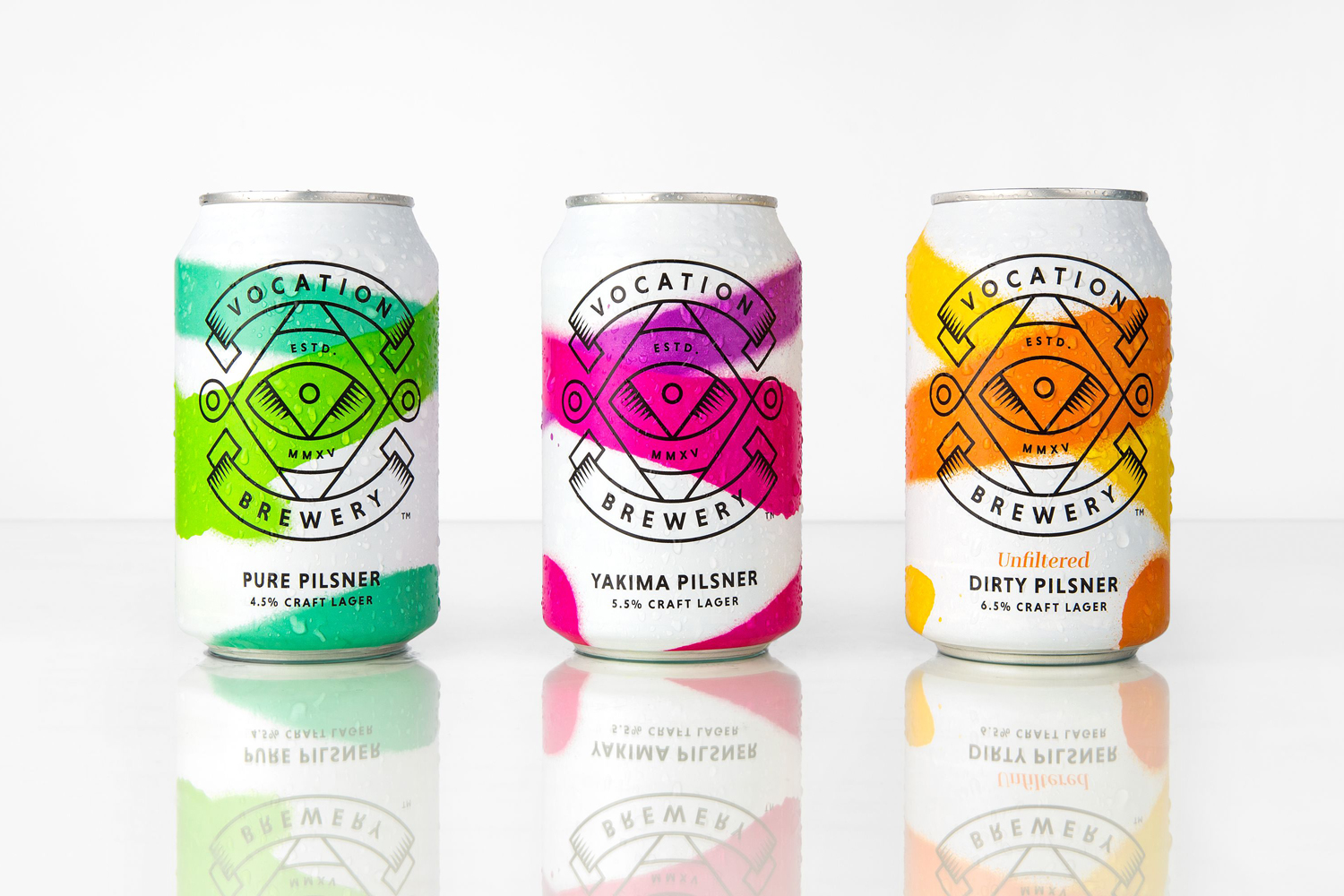 Packaging design by Robot Food for British brewery Vocation's latest release, a craft lager.