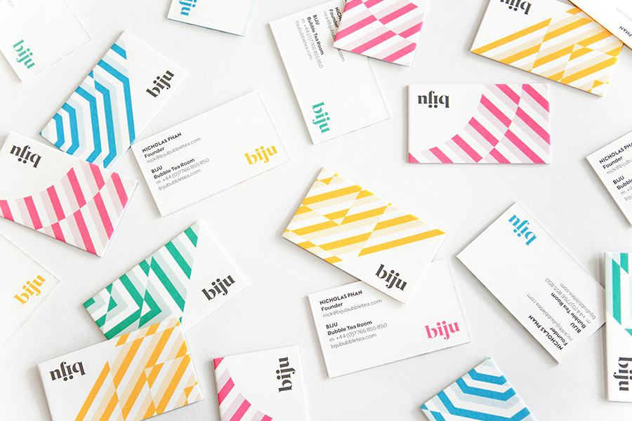 Logotype and business cards by ico for British bubble tea brand Biju