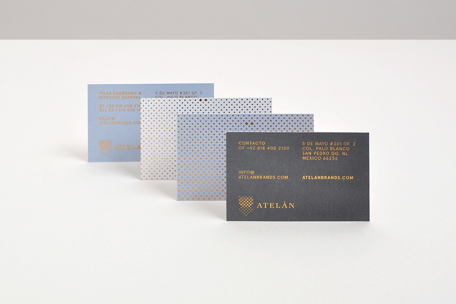 Gold block foiled business cards for Atelan Fashion Brand designed by Firmalt