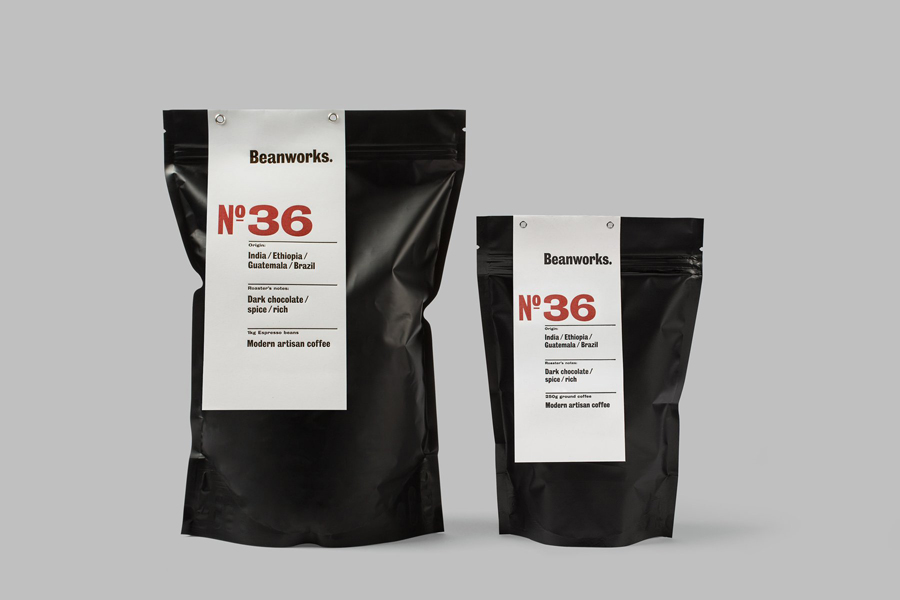 Brand Identity and packaging for coffee roaster and supplier Beanworks designed by Paul Belford