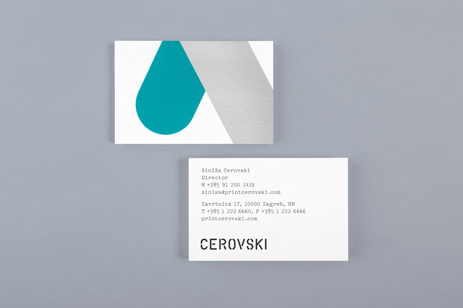 Business cards with metallic ink detail for print production studio Cerovski designed by Bunch
